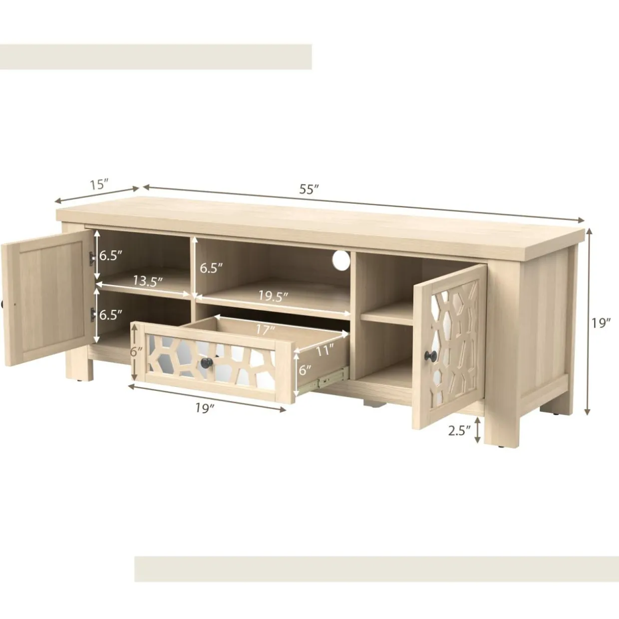 Tangkula TV Stand for 60 Inch TVs, Retro Entertainment Center, TV Console Cabinet w/Open Shelf & Drawer & Cable Hole