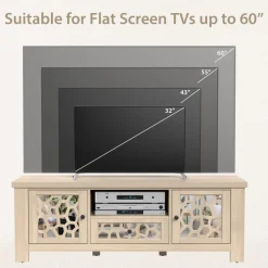 Tangkula TV Stand for 60 Inch TVs, Retro Entertainment Center, TV Console Cabinet w/Open Shelf & Drawer & Cable Hole