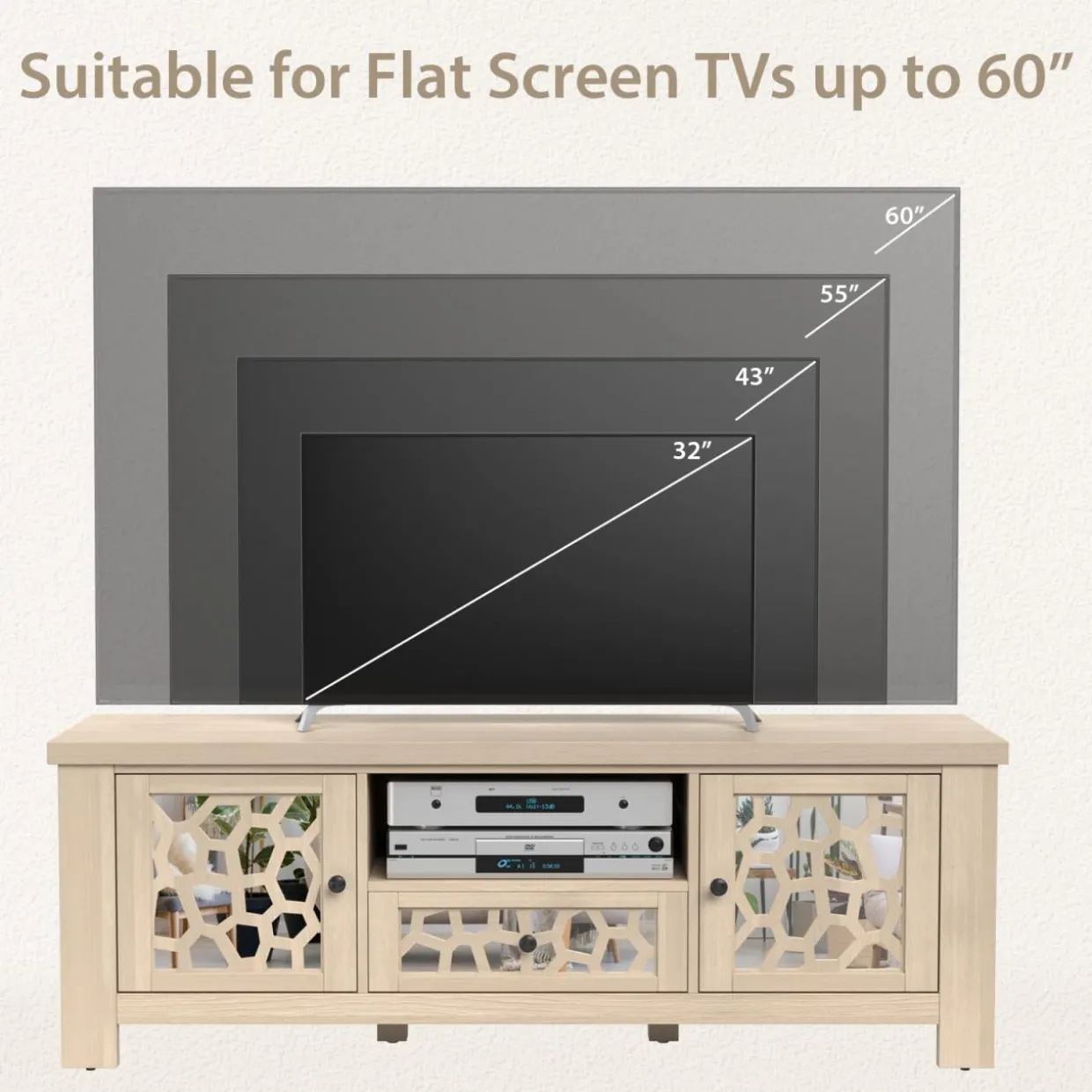Tangkula TV Stand for 60 Inch TVs, Retro Entertainment Center, TV Console Cabinet w/Open Shelf & Drawer & Cable Hole