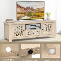 Tangkula TV Stand for 60 Inch TVs, Retro Entertainment Center, TV Console Cabinet w/Open Shelf & Drawer & Cable Hole