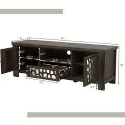 Tangkula TV Stand for 60 Inch TVs, Retro Entertainment Center, TV Console Cabinet w/Open Shelf & Drawer & Cable Hole