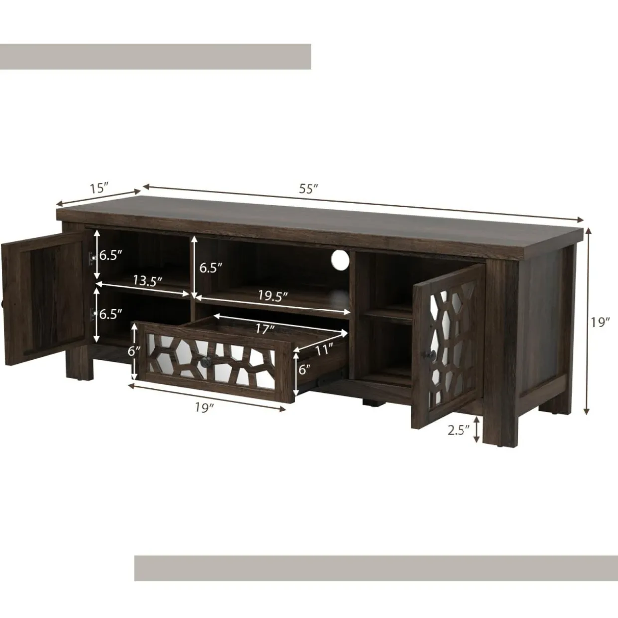 Tangkula TV Stand for 60 Inch TVs, Retro Entertainment Center, TV Console Cabinet w/Open Shelf & Drawer & Cable Hole