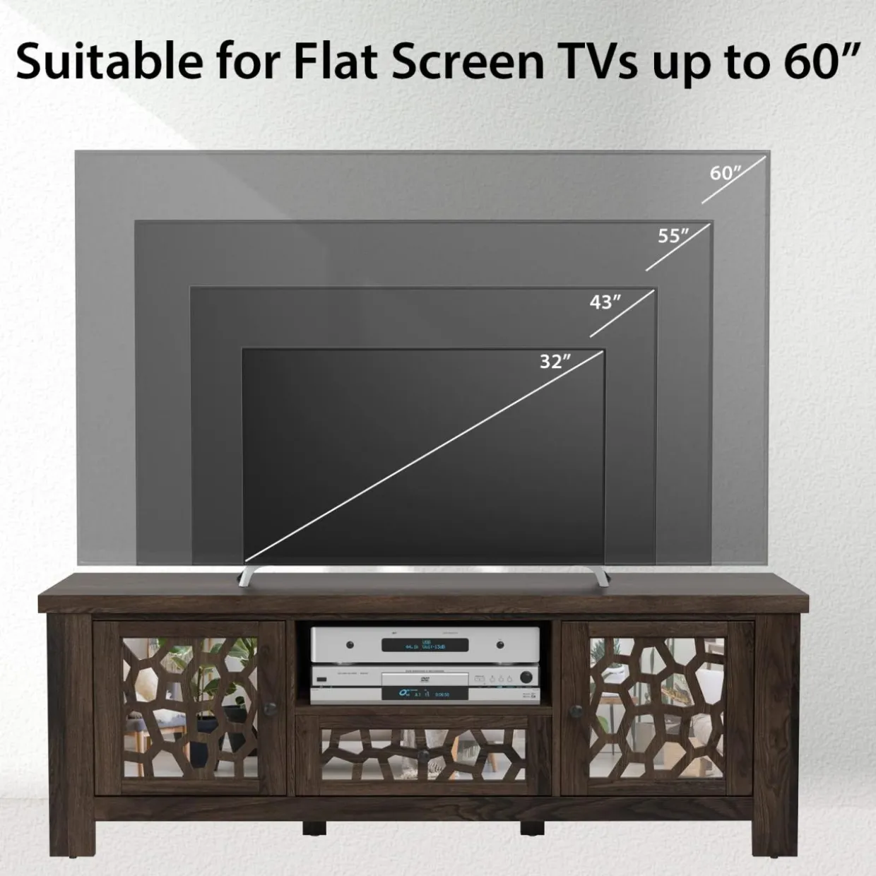 Tangkula TV Stand for 60 Inch TVs, Retro Entertainment Center, TV Console Cabinet w/Open Shelf & Drawer & Cable Hole