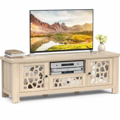 Tangkula TV Stand for 60 Inch TVs, Retro Entertainment Center, TV Console Cabinet w/Open Shelf & Drawer & Cable Hole