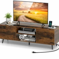 Tangkula TV Stand for 60" TVs, Entertain Center w/Power Outlets