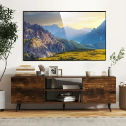 Tangkula TV Stand for 60" TVs, Entertain Center w/Power Outlets