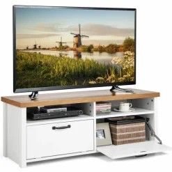 Tangkula TV Stand for 48-Inch TV, Modern TV Console Table with 2 Open Shelves & 2 Enclosed Cabinets