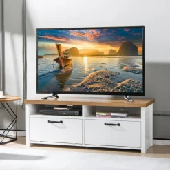 Tangkula TV Stand for 48-Inch TV, Modern TV Console Table with 2 Open Shelves & 2 Enclosed Cabinets