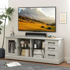 Tangkula TV Stand for 73-Inch TVs, 63” Media Console Table with 3 Drawers