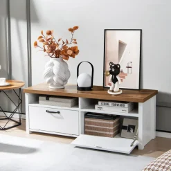 Tangkula TV Stand for 48-Inch TV, Modern TV Console Table with 2 Open Shelves & 2 Enclosed Cabinets