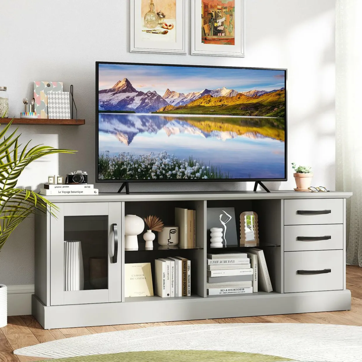 Tangkula TV Stand for 73-Inch TVs, 63” Media Console Table with 3 Drawers