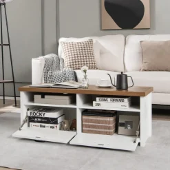 Tangkula TV Stand for 48-Inch TV, Modern TV Console Table with 2 Open Shelves & 2 Enclosed Cabinets