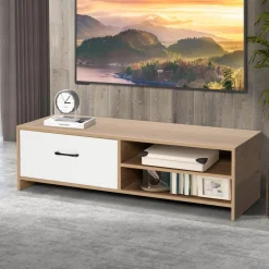 Tangkula TV Stand for 55-Inch TV, TV Console Table with 2 Open Shelf & Drawer
