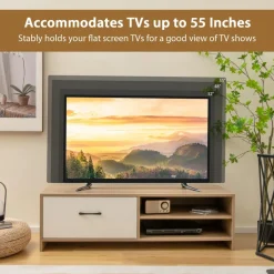 Tangkula TV Stand for 55-Inch TV, TV Console Table with 2 Open Shelf & Drawer