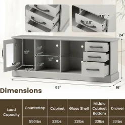 Tangkula TV Stand for 73-Inch TVs, 63” Media Console Table with 3 Drawers
