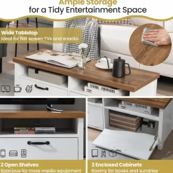 Tangkula TV Stand for 48-Inch TV, Modern TV Console Table with 2 Open Shelves & 2 Enclosed Cabinets