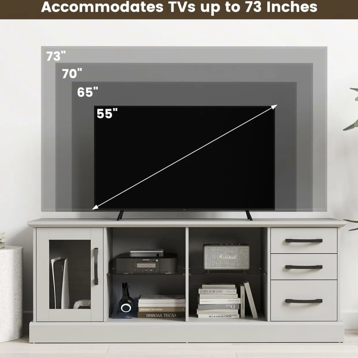Tangkula TV Stand for 73-Inch TVs, 63” Media Console Table with 3 Drawers