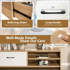 Tangkula TV Stand for 55-Inch TV, TV Console Table with 2 Open Shelf & Drawer