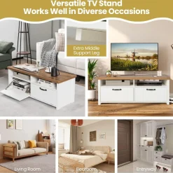 Tangkula TV Stand for 48-Inch TV, Modern TV Console Table with 2 Open Shelves & 2 Enclosed Cabinets