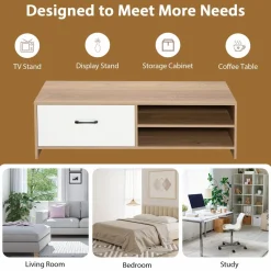 Tangkula TV Stand for 55-Inch TV, TV Console Table with 2 Open Shelf & Drawer