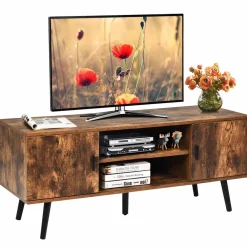 Tangkula TV Stand for TV up to 55 in, Boho TV Console Table w/ 2 Cabinet & 2 Tier Open Shelf