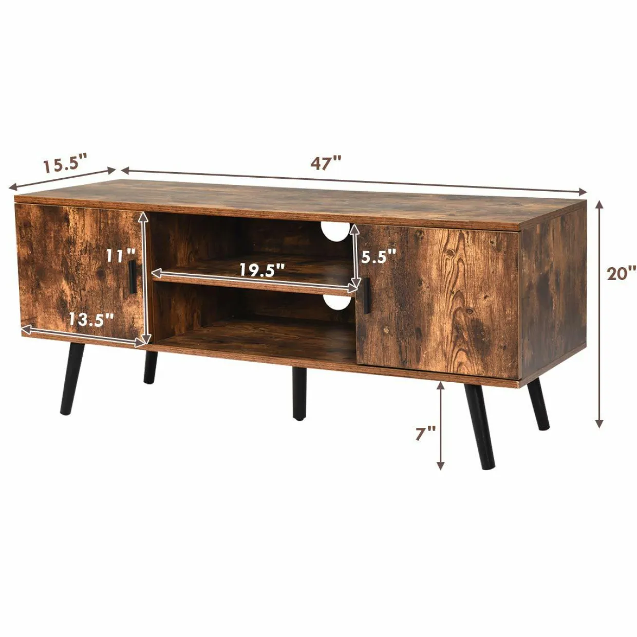 Tangkula TV Stand for TV up to 55 in, Boho TV Console Table w/ 2 Cabinet & 2 Tier Open Shelf