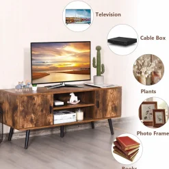 Tangkula TV Stand for TV up to 55 in, Boho TV Console Table w/ 2 Cabinet & 2 Tier Open Shelf
