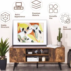 Tangkula TV Stand for TV up to 55 in, Boho TV Console Table w/ 2 Cabinet & 2 Tier Open Shelf