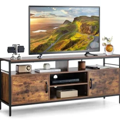 Tangkula TV Stand for TVs up to 65"- 58"TV Console Table w/Side Cabinets & Adjustable Shelf