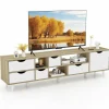 Tangkula TV Stand for TVs up to 65”, Mid Century Modern TV Console Table w/Storage, Television Cabinet w/ 5 Drawers & 3 Open Shelves