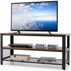 Tangkula TV Stand for TVs up to 50 Inch, 3-Tier Console Table, Entertainment Center with Open Storage Shelves
