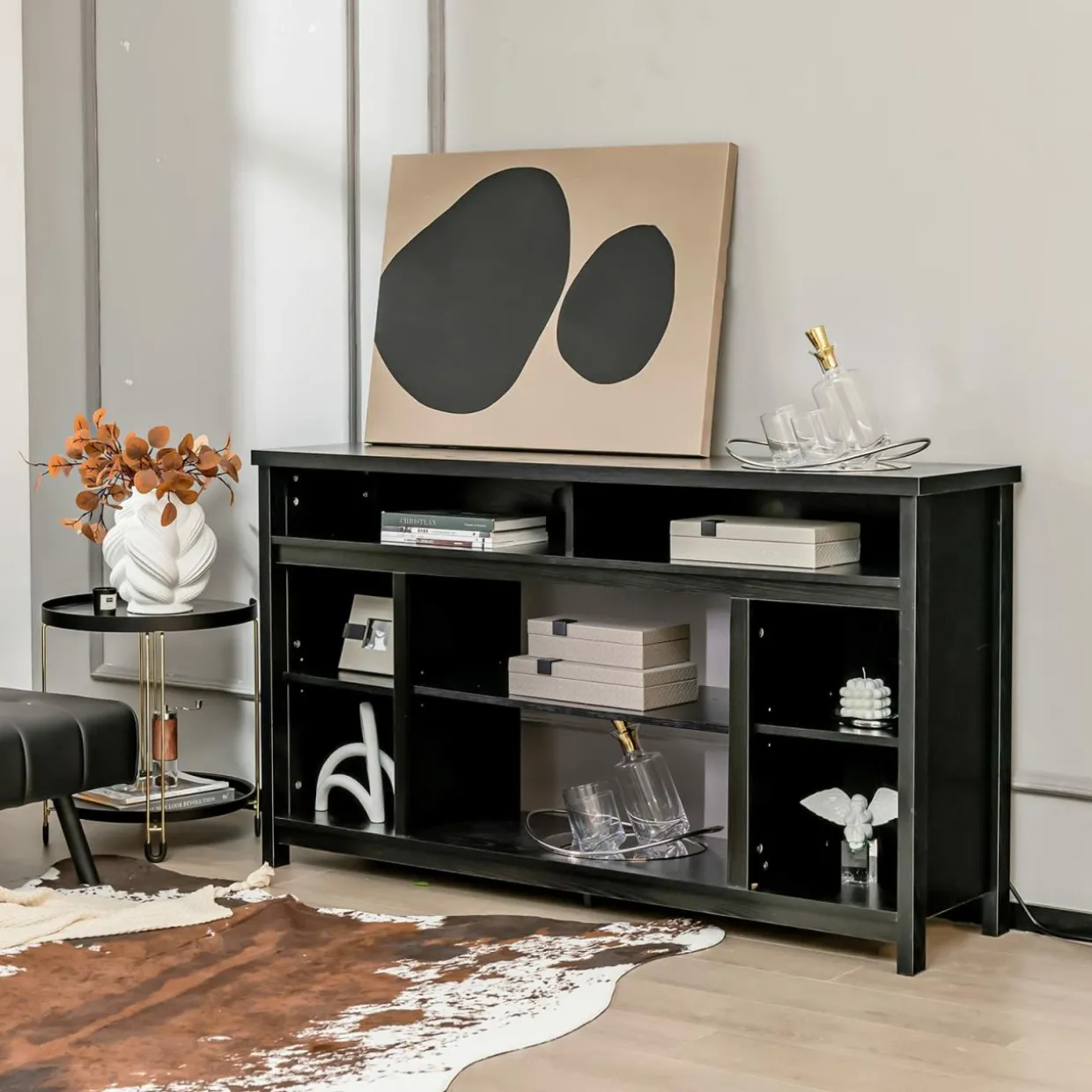 Tangkula TV Stand for TVs up to 65", Media Console Table w/Adjustable Shelf & Cable Management Holes