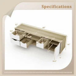 Tangkula TV Stand for TVs up to 55”, Mid Century Modern TV Console Table w/Storage, Television Cabinet w/ 4 Drawers & 2 Open Shelves