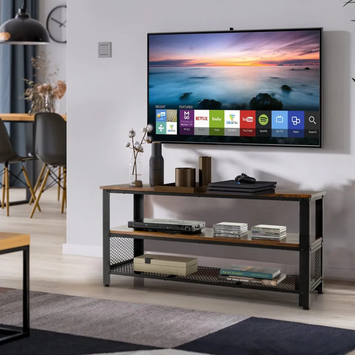 Tangkula TV Stand for TVs up to 50 Inch, 3-Tier Console Table, Entertainment Center with Open Storage Shelves