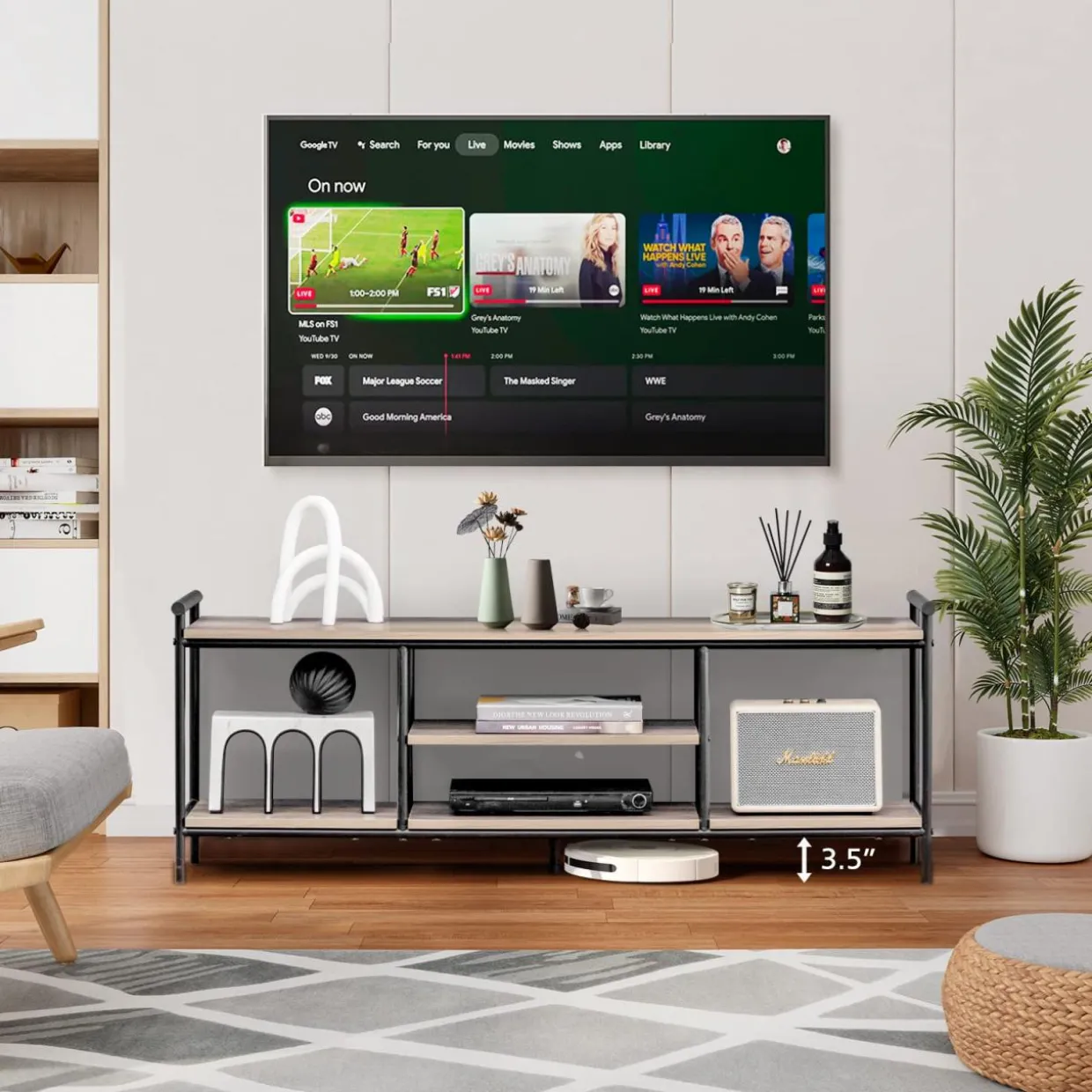 Tangkula TV Stand for TVs up to 60 in, 3-Tier Media Console Table with Storage Shelves, Farmhouse Wooden TV Cabinet