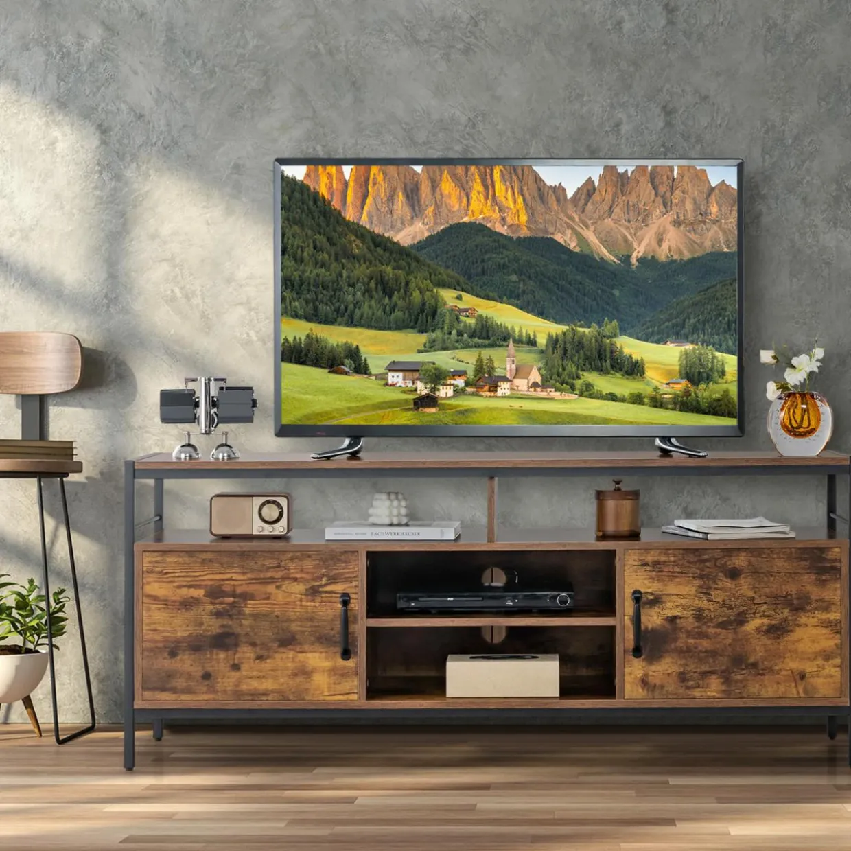 Tangkula TV Stand for TVs up to 65"- 58"TV Console Table w/Side Cabinets & Adjustable Shelf