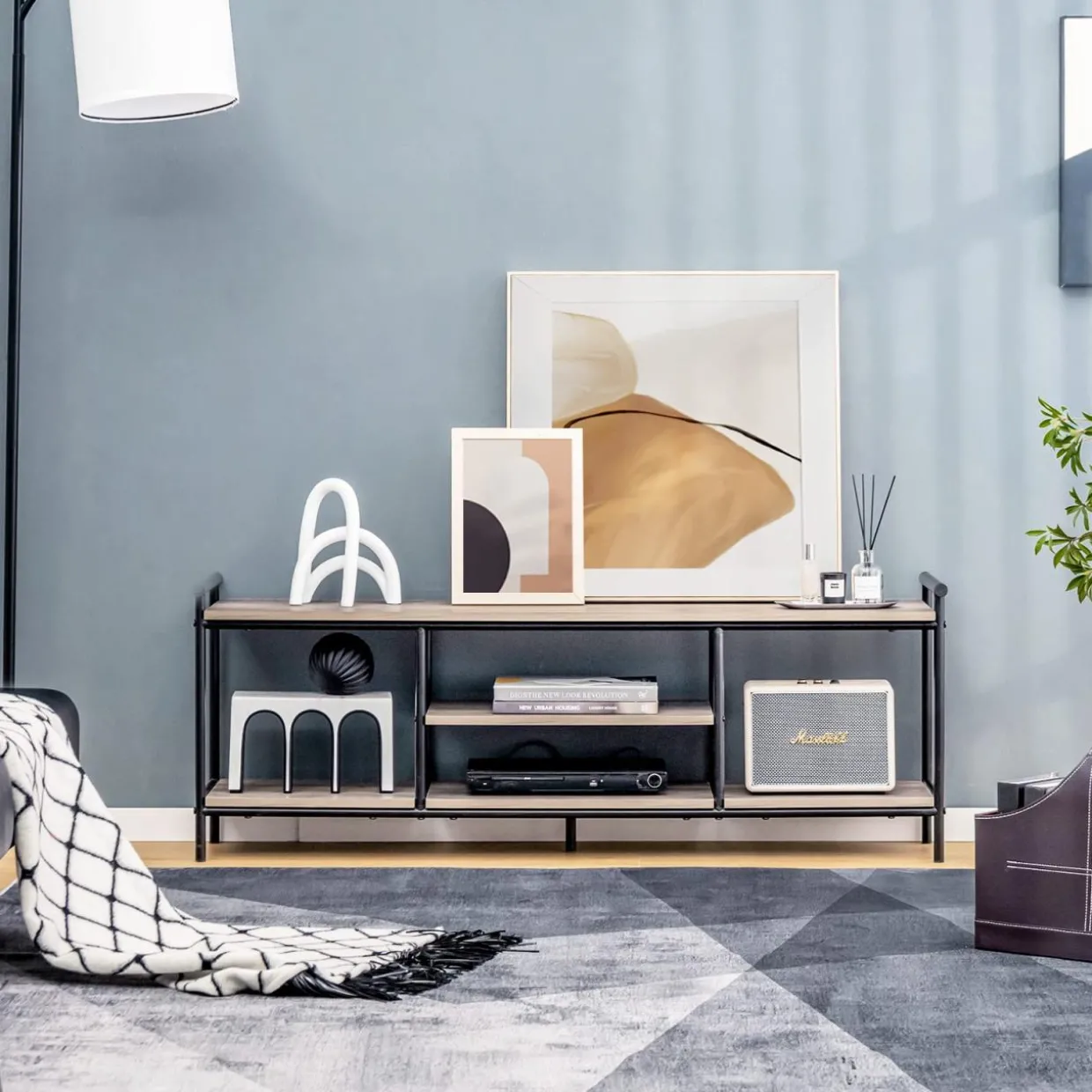 Tangkula TV Stand for TVs up to 60 in, 3-Tier Media Console Table with Storage Shelves, Farmhouse Wooden TV Cabinet
