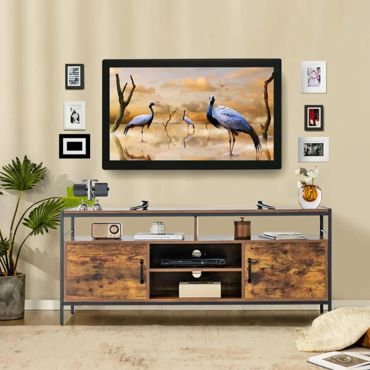 Tangkula TV Stand for TVs up to 65"- 58"TV Console Table w/Side Cabinets & Adjustable Shelf
