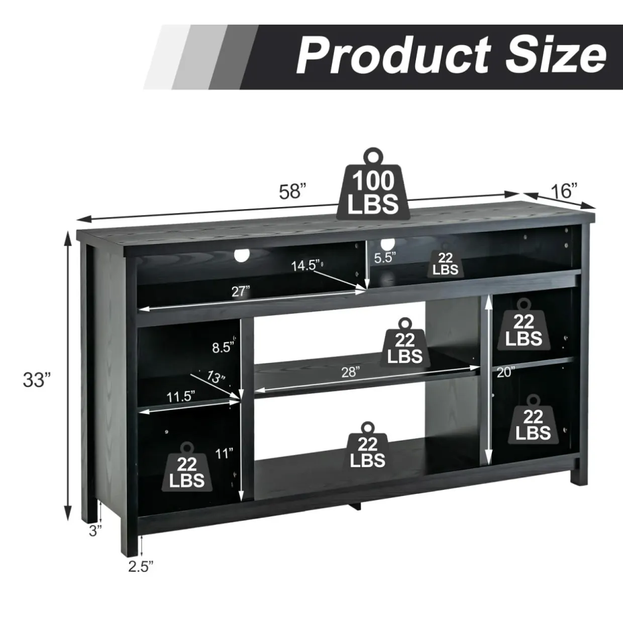 Tangkula TV Stand for TVs up to 65", Media Console Table w/Adjustable Shelf & Cable Management Holes