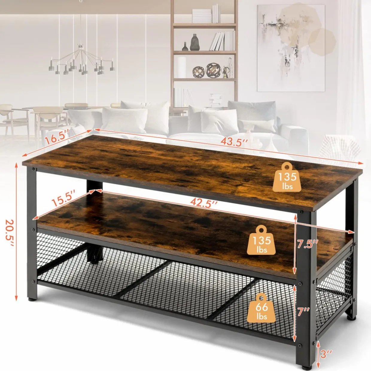 Tangkula TV Stand for TVs up to 50 Inch, 3-Tier Console Table, Entertainment Center with Open Storage Shelves