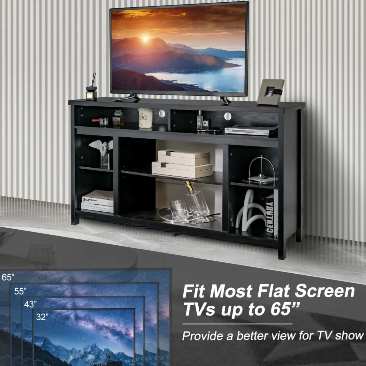 Tangkula TV Stand for TVs up to 65", Media Console Table w/Adjustable Shelf & Cable Management Holes