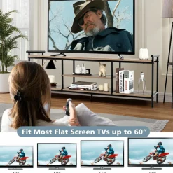 Tangkula TV Stand for TVs up to 60 in, 3-Tier Media Console Table with Storage Shelves, Farmhouse Wooden TV Cabinet