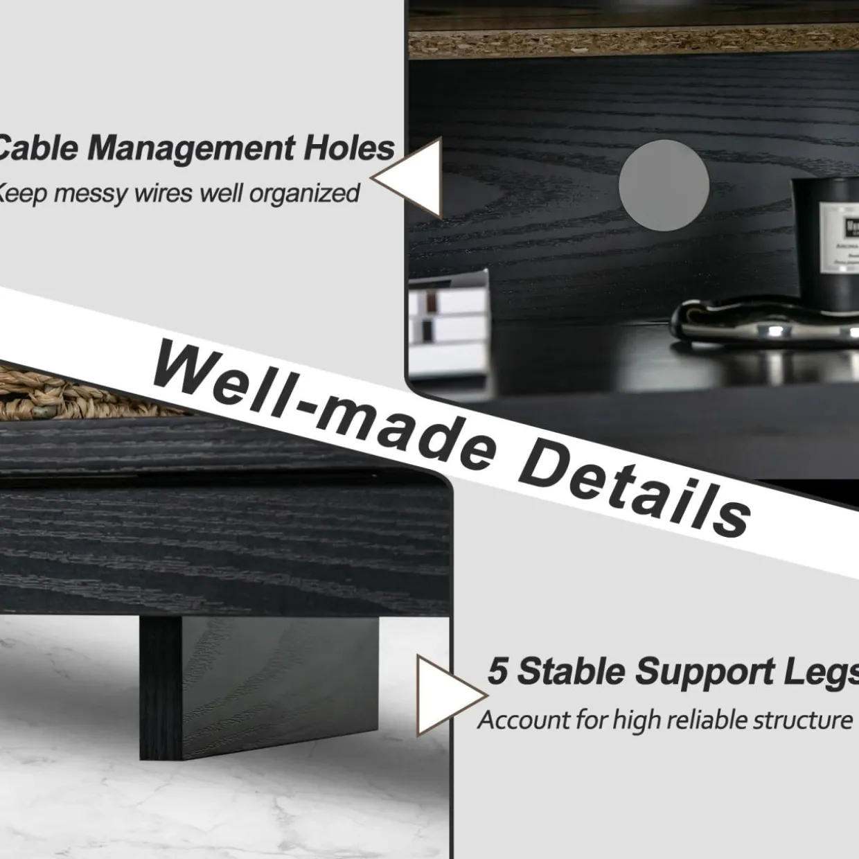 Tangkula TV Stand for TVs up to 65", Media Console Table w/Adjustable Shelf & Cable Management Holes