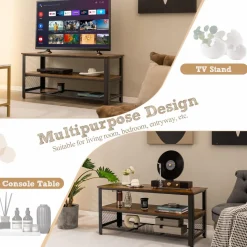 Tangkula TV Stand for TVs up to 50 Inch, 3-Tier Console Table, Entertainment Center with Open Storage Shelves