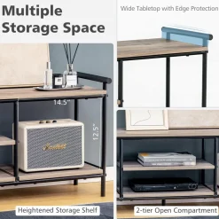 Tangkula TV Stand for TVs up to 60 in, 3-Tier Media Console Table with Storage Shelves, Farmhouse Wooden TV Cabinet