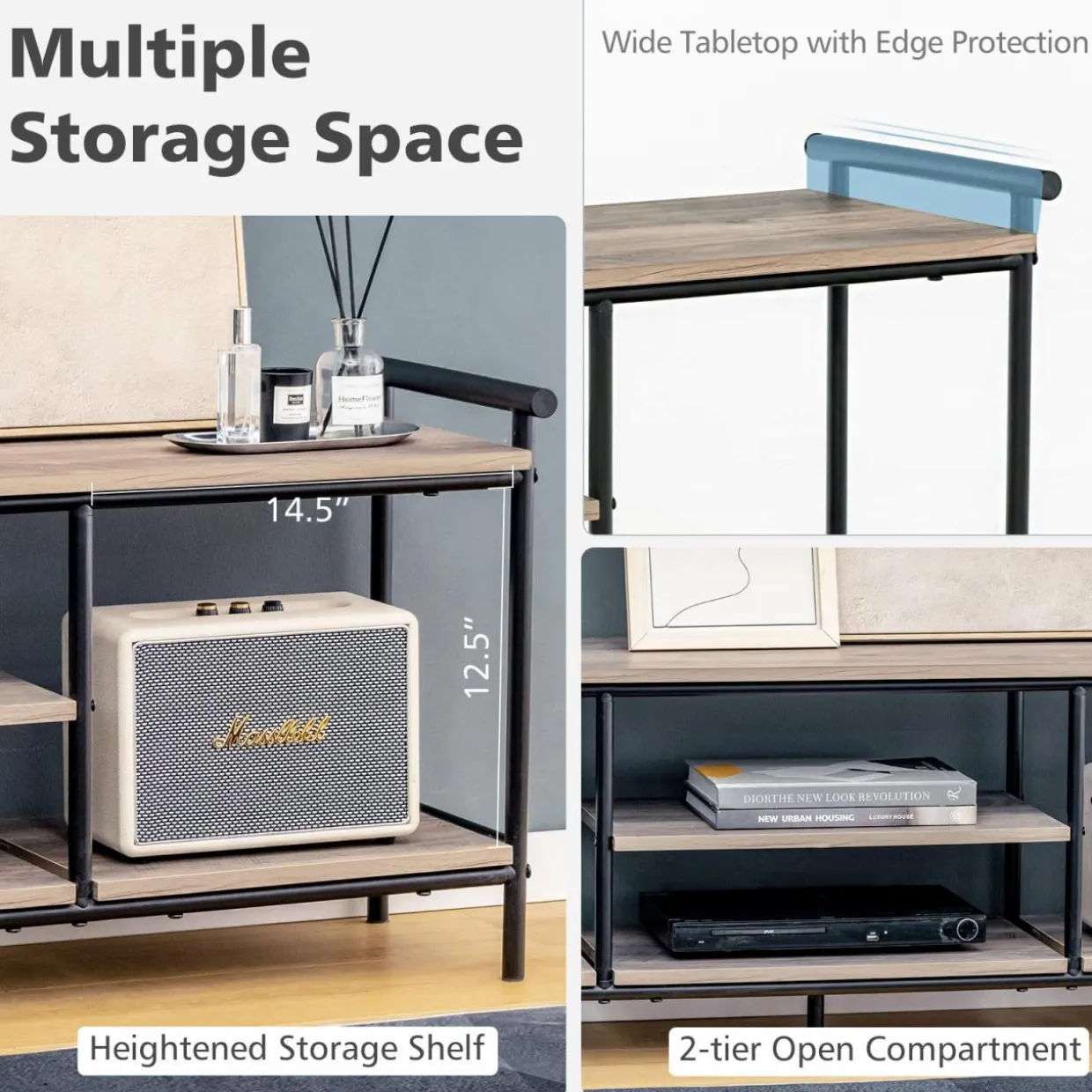 Tangkula TV Stand for TVs up to 60 in, 3-Tier Media Console Table with Storage Shelves, Farmhouse Wooden TV Cabinet