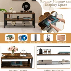 Tangkula TV Stand for TVs up to 50 Inch, 3-Tier Console Table, Entertainment Center with Open Storage Shelves