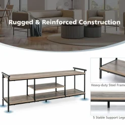 Tangkula TV Stand for TVs up to 60 in, 3-Tier Media Console Table with Storage Shelves, Farmhouse Wooden TV Cabinet