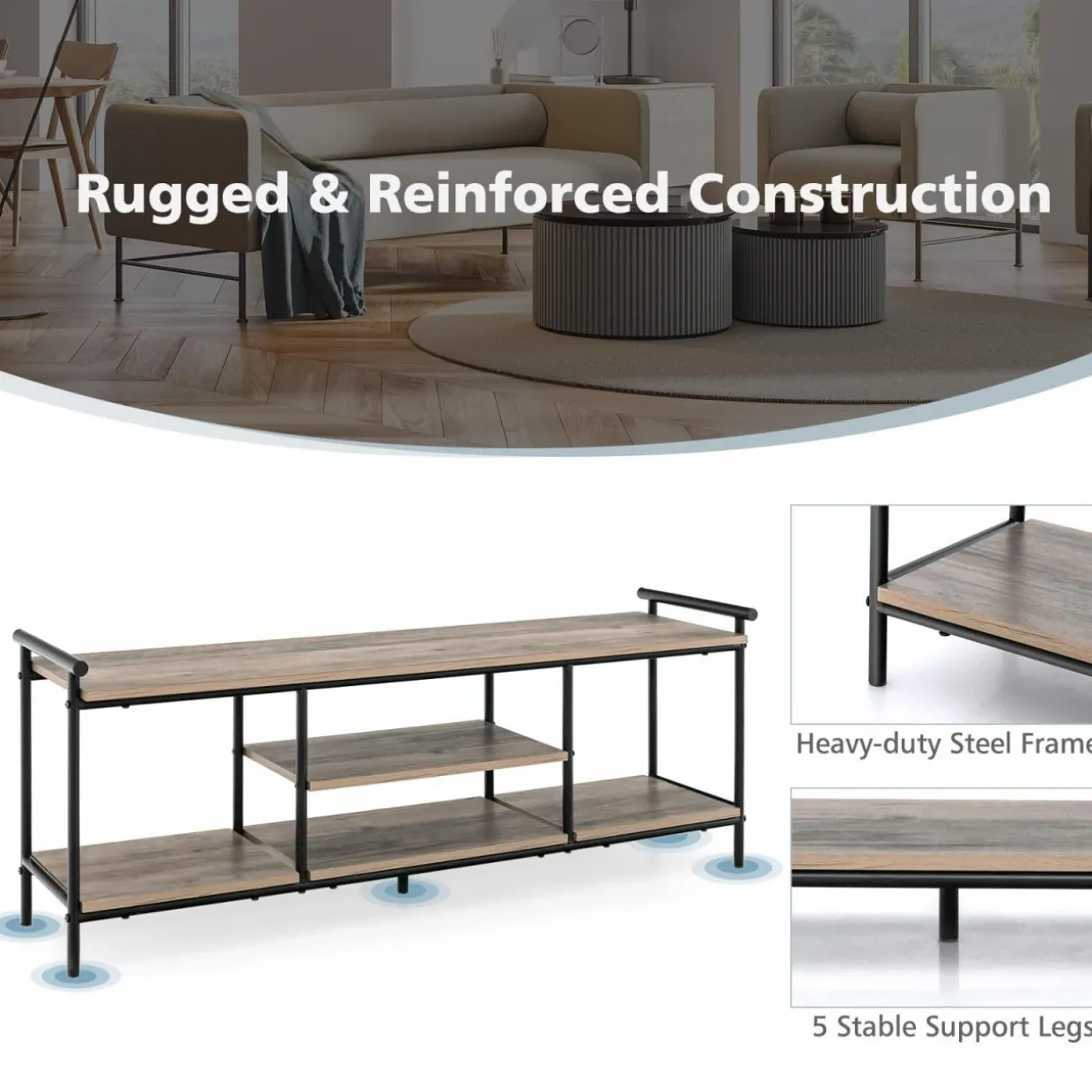 Tangkula TV Stand for TVs up to 60 in, 3-Tier Media Console Table with Storage Shelves, Farmhouse Wooden TV Cabinet