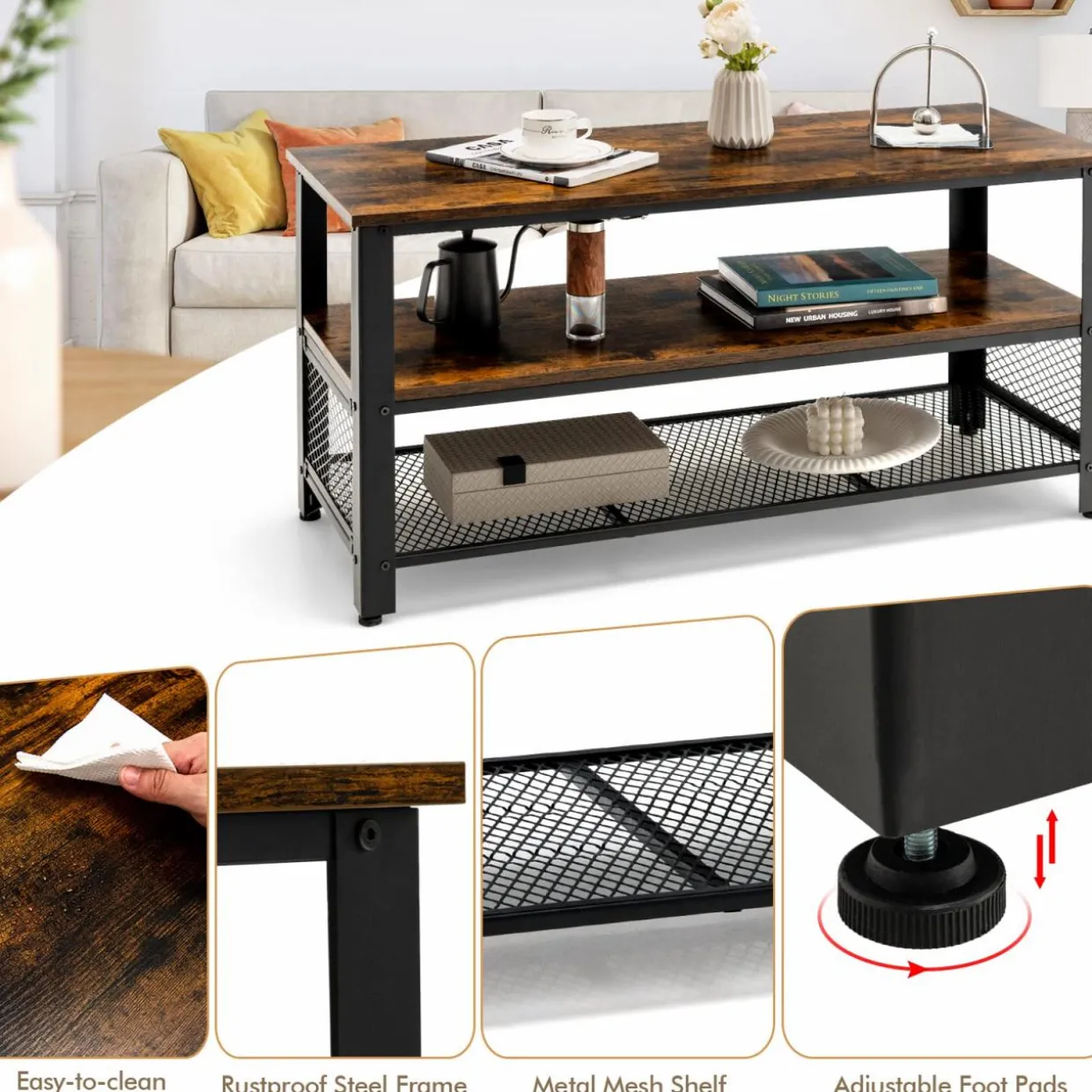 Tangkula TV Stand for TVs up to 50 Inch, 3-Tier Console Table, Entertainment Center with Open Storage Shelves